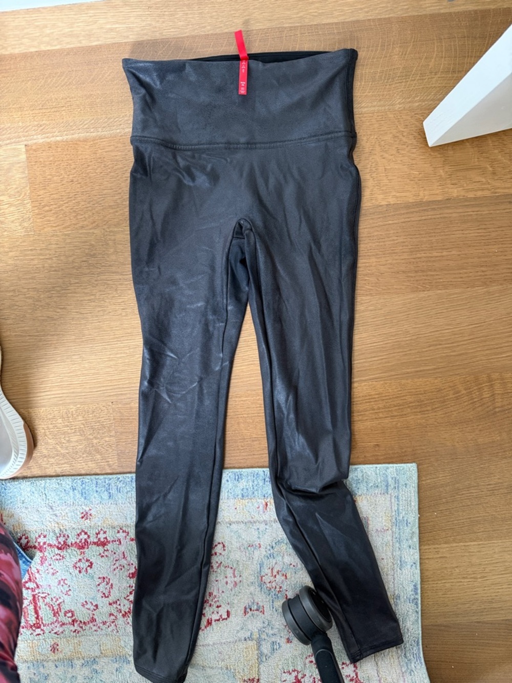 SPANX Black Leggings with Red Logo Tag